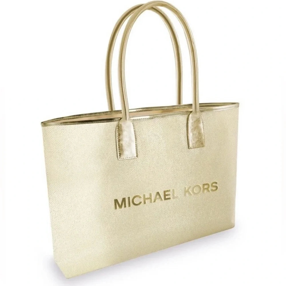 MICHAEL KORS Gold Tote Bag - Metallic Gold Women's Tote - Picture 1 of 10